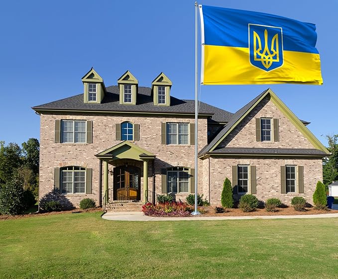 Ukraine Trident Extra Large Flag 8x12FT Giant Ukrainian Coat of Arms National Polyester Banner With 3 Grommets Fade Resistant Vivid Color For Patriotic Festival Events Party Decoration