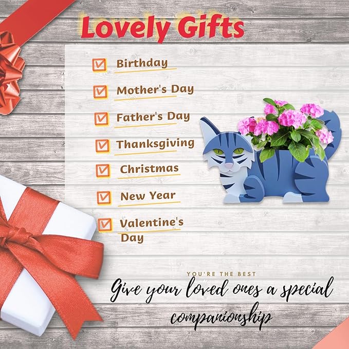 Sapphire White Cat Planter Plant Pots,Cute Garden Cat Flower Planter,Cat Planters Birthday Gifts for Women,Office,Indoor/Outdoor Decor（12.5 * 5.12 * 7.8in）