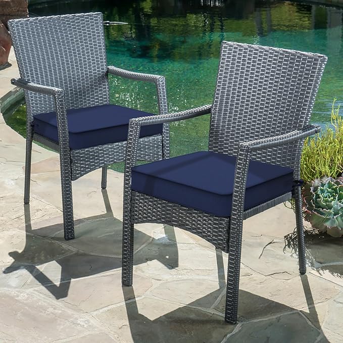 LVTXIII Patio Chair Cushions 19"x19"x3", Water-Repellent Outdoor Seat Cushions for Patio Furniture, Square Chair Pads with Ties for Home Garden Decoration, Set of 2, Navy Blue