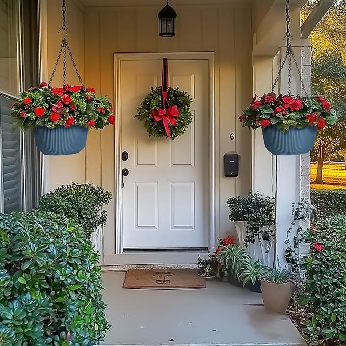 T4U 12 Inch Large Hanging Planters for Outdoor Plants, 2 Pack Self Watering Hanging Pots Indoor, Hanging Baskets for Plants,Hanging Flower Pot with Drainage Hole and Plant Hanger, Blue