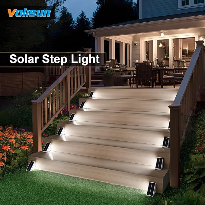 VOLISUN Solar Step Lights for Outside 16 Pack, Solar Stair Lights Outdoor Waterproof IP67, LED Outdoor Step Lights, Outdoor Stair Lights Decor for Deck, Front Step, Front Porch and Patio (Cool White)