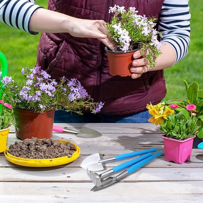 Mini Gardening Tools, 3Pcs Stainless Succulent Tools Kit Shovel Rake Trowel, 2 Colors Hand Shovel for Gardening for Indoor Small Plants, Succulents, Potted Plants, Bonsai (Pink)