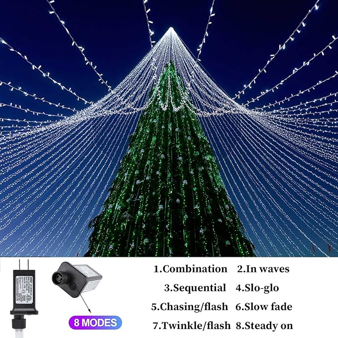Outdoor Christmas String Lights, 800LED 330FT White Fairy Lights, 8 Mode Plug in Waterproof Indoor Outdoor Decor Lights for Bedroom Christmas Thanksgiving Wedding Party Garden Yard Tree