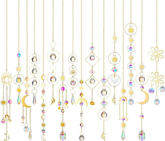 Ysleen 16 Pcs Crystals Suncatcher Colorful Hanging Sun Catcher for Window with Chain Pendant Ornament Prism Rainbow for Garden Wedding Valentine's Day Party Indoor Outdoor Decoration Gift(Rainbow)