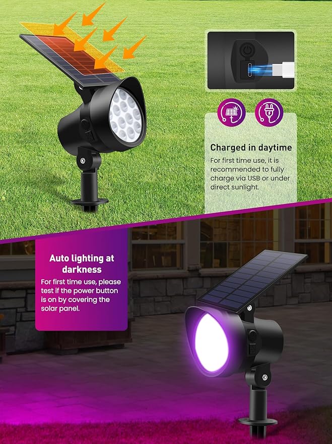 Solar Spot Lights Outdoor Color Changing, Dimmable IP65 Waterproof Solar Landscape Spotlights for Garden Yard Decorations, 4 Pack