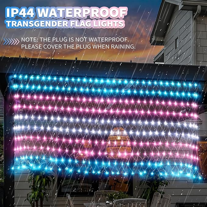 Trans Flag Lights Outdoor, 6.6x3.3 FT Trans Pride Flag Pride Decorations Connectable, 330LED Waterproof Transgender Flag with Lights, Pride Month Decorations for Room, Yard, Party, Office