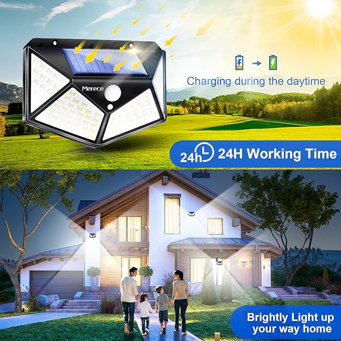 VINHMOR Solar Lights Outdoor 6 Pack, 100LED/3 Modes 270° Lighting Angle Motion Sensor Security Lights, IP65 Waterproof Wall Lights Solar Powered, Bright for Backyard Garden Fence Patio Front Door