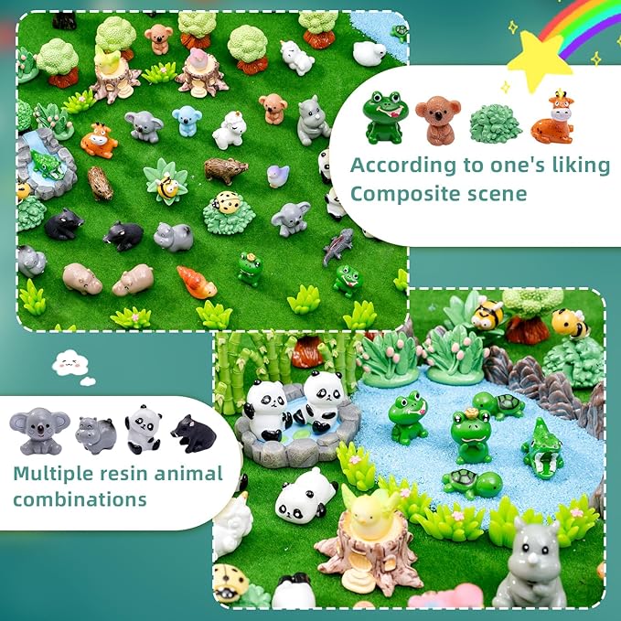 Miniature Small Animal Figurines, 80pcs of Mini Resin Animals, Forest Decoration Ornaments, Miniature Landscape Ornament Sets, Fairy Garden and Dollhouse Accessories