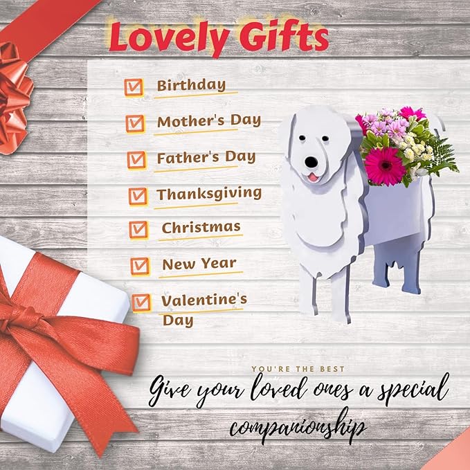Great Pyrenees Dog Planter Plant Pots,Cute Garden Dog Flower Planter,Dog Planters Birthday Gifts for Women,Office,Indoor/Outdoor Decor（9.45 * 6.97 * 12.2in）