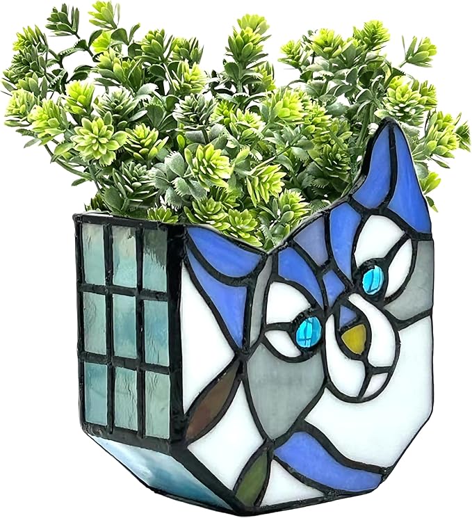 Purple Cat Flower Pot,Cute Pots for Plants,Small Plant Pot with Unique Cat Face Design,Tiltable Cat Terrarium Decoration,4.6x3x5.15 in(Excluding Plants)