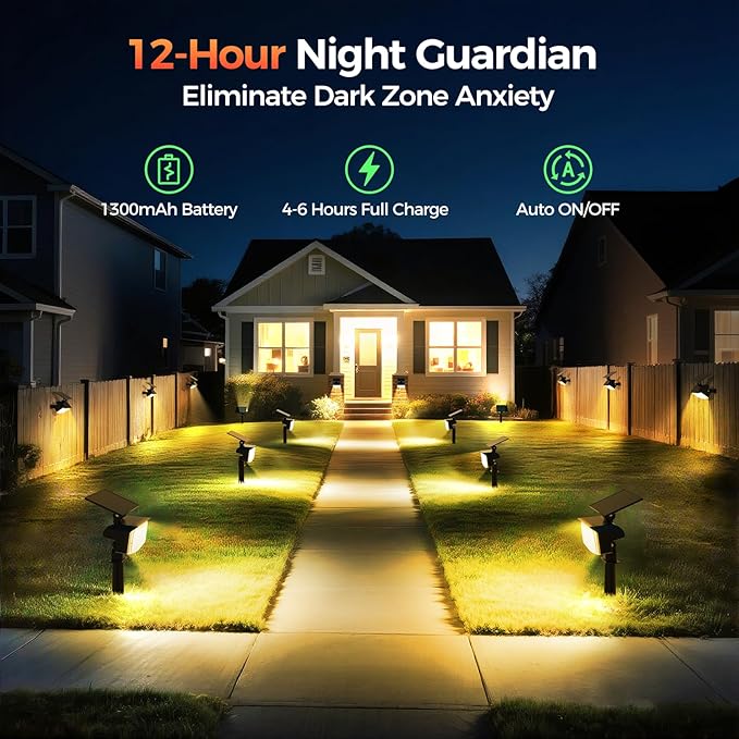 Solar Spot Lights Outdoor, 92 LEDs Landscape Lighting with 3 Lighting Modes and Auto On/Off, IP67 Waterproof Spotlights, Outdoor Solar Lights for Yard Garden, 8 Pack (Warm White)