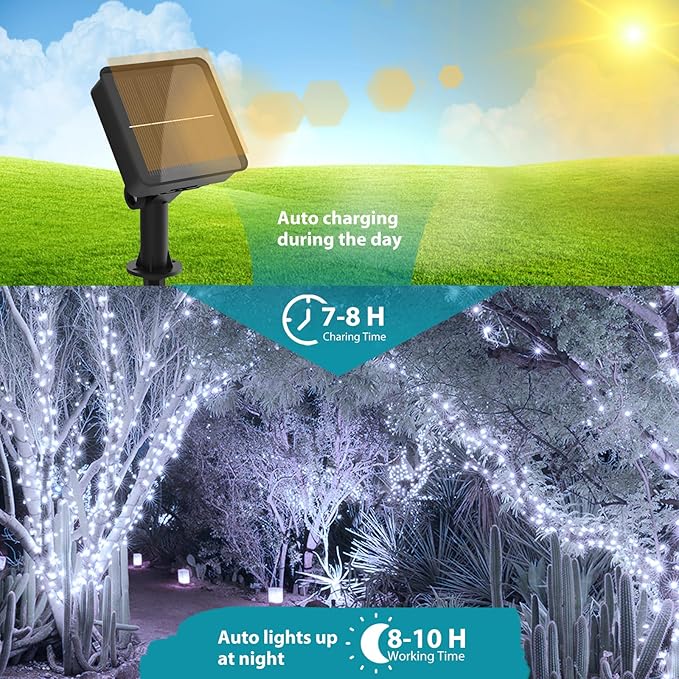 kolpop Solar Fairy Lights for Outside Waterproof, 3 Pack 32FT 80LED Solar Powered String Light Outdoor, 8 Modes Copper Wire Solar Twinkle Lighting for Tree Garden Yard Christmas(Cool White)