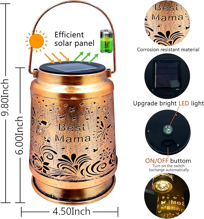 KY&BOSAM Solar Lanterns Outdoor Waterproof Butterfly Garden Decor Hanging Solar Lights Outdoor Gifts for Women Mom Grandma Metal Decorative LED Lanterns for Yard, Patio,Backyard,Porch,Pathway Decor