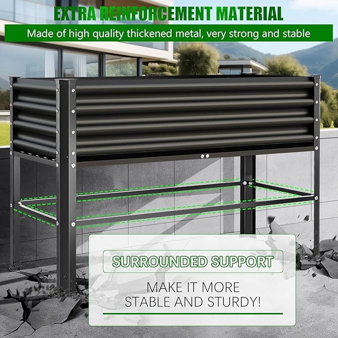 Raised Garden Bed with Legs, 48×24×32in Large Metal Elevated Raised Planter Box,600lb Capacity with Drainage Holes for Vegetables Lawn Green Flowers, Fruits, Terrace