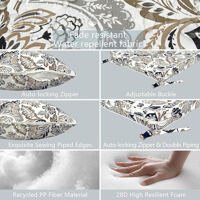 LVTXIII Outdoor Seat and Back Cushion Patio Deep Seat Cushion Set Seasonal Chair Cushion for Wicker Chairs and Garden Furniture Decoration, 22"x22"x4", Dailey Tan