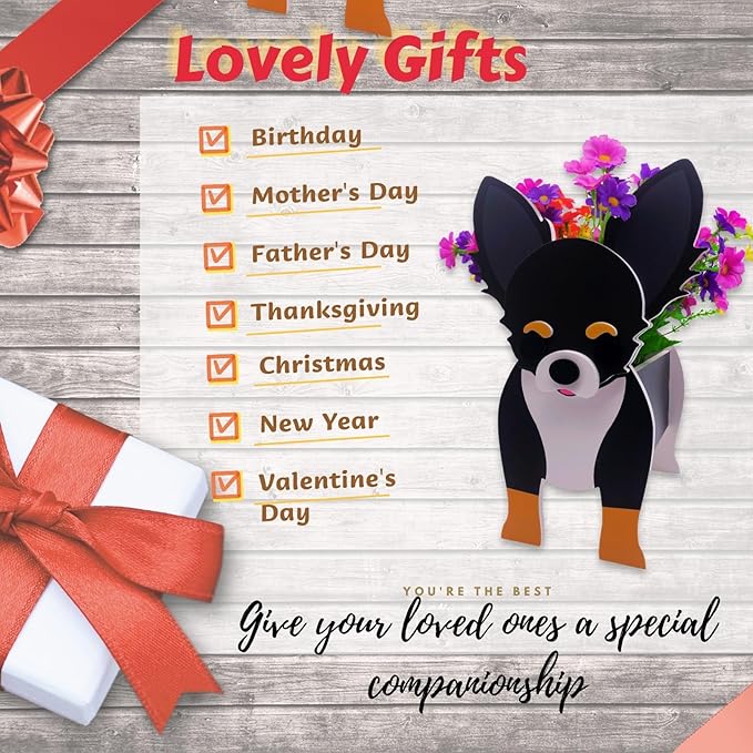 Black and White Chihuahua Planter Plant Pots,Cute Garden Dog Flower Planter,Dog Planters Birthday Gifts for Women,Office,Indoor/Outdoor Decor(9.45 * 5.91 * 13.46in)