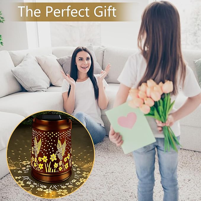 KY&BOSAM Solar Lanterns Outdoor Waterproof Hummingbird Garden Decor Birthday Gifts for Women Mom Grandma Hanging Solar Lights Outdoor Metal LED Lantern Outside for Yard Patio Backyard Porch Pathway