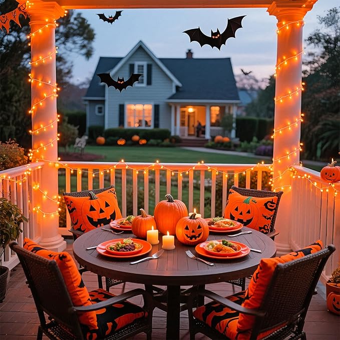 JMEXSUSS 66ft 200 LED Thanksgiving Lights Outdoor, Orange String Lights Indoor Clear Wire, 8 Modes Orange Christmas Lights Plug in for Fall Autumn Harvest Tree Garden Patio Thanksgiving Decorations