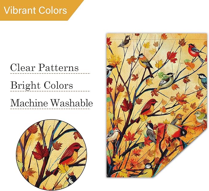 Louise Maelys Welcome Fall Garden House Flag 28x40 Inch Double Sided, Autumn Maple Tree Birds Large Burlap Garden Flag Fall Thanksgiving Outside Outdoor House Yard Decor (Only Flag)