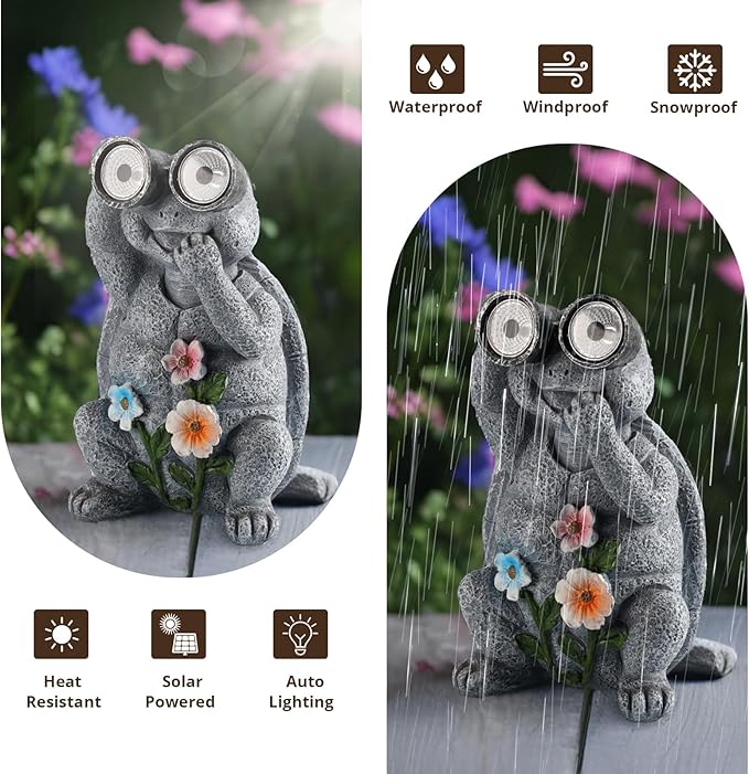 Outdoor Solar Garden Statues, Funny Garden Decor Statue - Resin Animal Statues Decor with Binoculars, Outdoor Solar Statues for Patio Decor, Unique Garden Gifts for Women.