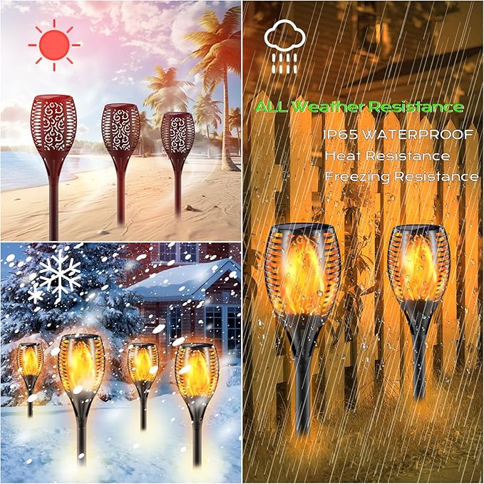 Upgraded Larger Solar Torch Lights, 43" Flickering Flame Solar Lights, Waterproof Outdoor Solar Landscape Decoration Lighting 96 LED Auto On/Off Garden Patio Yard Pathway,Black 4 Pack (4)
