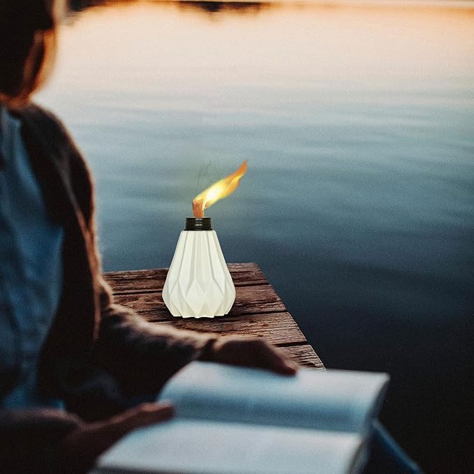 Deco Window Pack of 3 Table Torch for Indoor Outdoor Citronella Oil Tabletop Ceramic Lamp Landscape White Lantern with Fiberglass Wick & Cap for Garden Patio Yard Party Decor Light