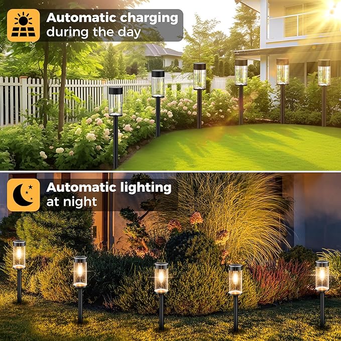 Woolmug Solar Pathway Lights, 6 Pack LED Solar Light Outdoor Waterproof, Auto On/Off Path Lights for Walkway Outside Yard Lawn Sidewalk(Warm White)