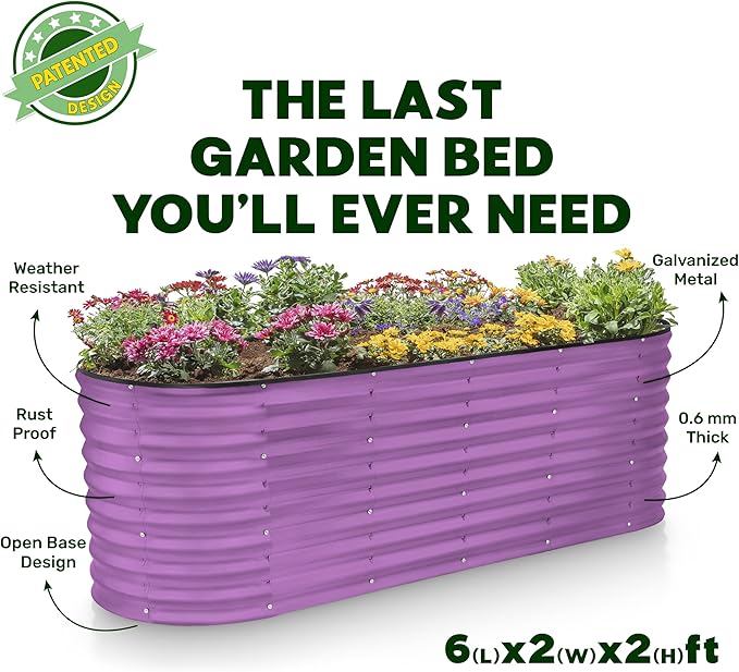 Galvanized Raised Garden Beds Outdoor // 6×2×2 ft Planter Raised Beds for Gardening, Vegetables, Flowers // Large Metal Garden Box (Purple) // Patented Tool-Free Design