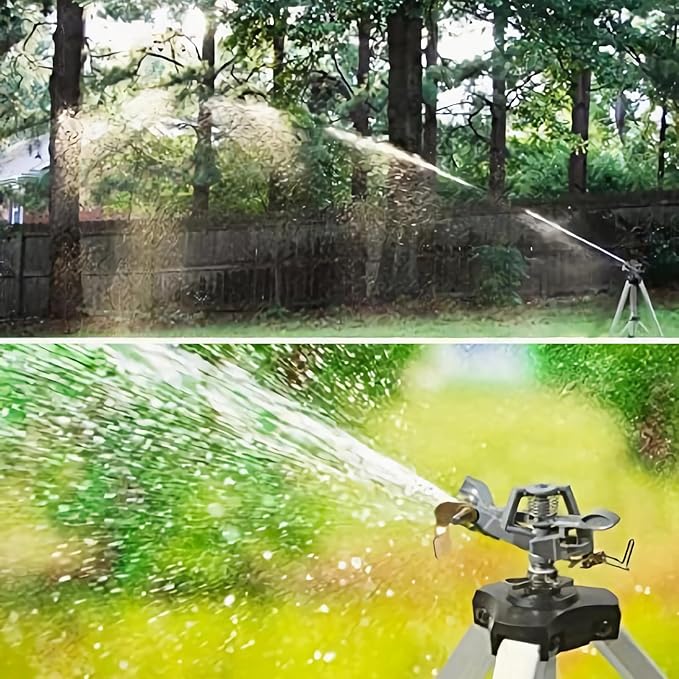 YAMATIC Impact Sprinkler on Tripod Base, 360 Degree Large Area, Heavy Duty Adjustable Pulsator Sprinkler for Lawn Yard and Grass, Spray up to 20-90ft (36inch) Zinc Head, 2Pcs