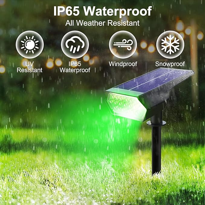 Upgraded Solar Spot Lights Outdoor, Waterproof IP65 RGB Color Changing Solar Outdoor Lights, Multicolor Solar Landscape Spotlights with Memory Function for Holiday Decorations, Yard, Garden, Pathway