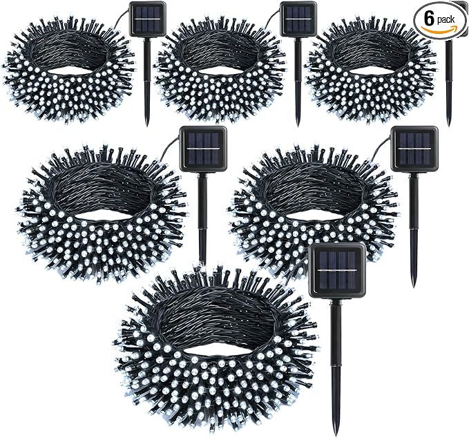 6 Pack Solar String Lights Outdoor, 600 LED Extra-Long 236Ft Solar Lights Outdoor with 8 Lighting Modes, IP65 Waterproof for Garden, Patio, Xmas, Balcony, Tree, Wedding, Party Decor (White)