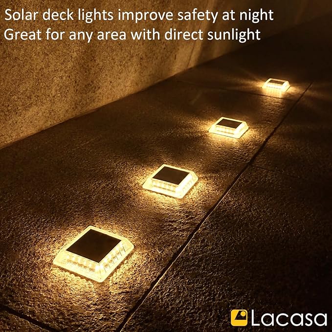 Lacasa Outdoor Solar Light, 4 Pack 30LM IP68 Waterproof Solar Garden Light Auto On/Off Solar Lighting for Stairs Paths Paths Paths Patio Deck Dock, Warm White 2700K
