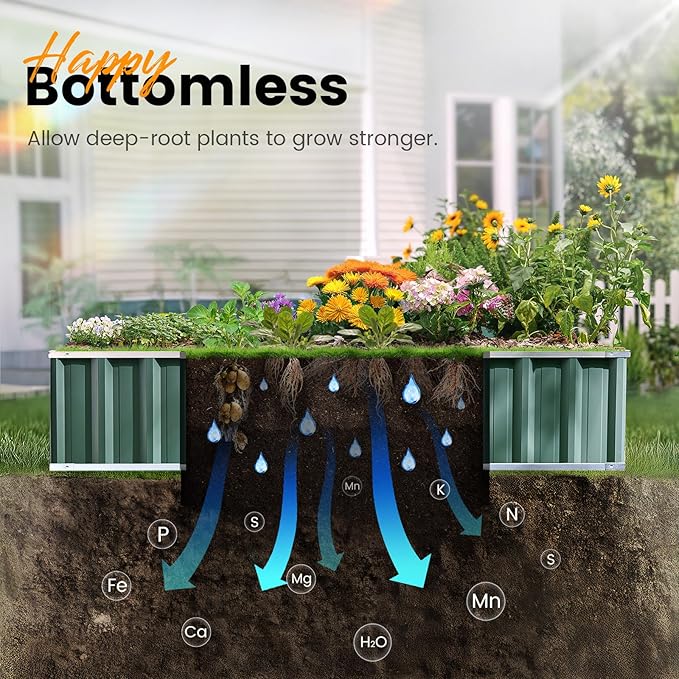 KING BIRD Raised Garden Bed 68"x 36"x 12" Galvanized Steel Metal Outdoor Garden Planter Box Kit with 2 Pairs of Gloves (Green)