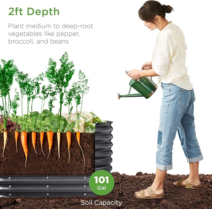 Best Choice Products 4x2x2ft Outdoor Metal Raised Garden Bed, Oval Deep Root Planter Box for Vegetables, Flowers, Herbs, and Succulents w/ 101 Gallon Capacity, Rubber Edge Guard - Charcoal