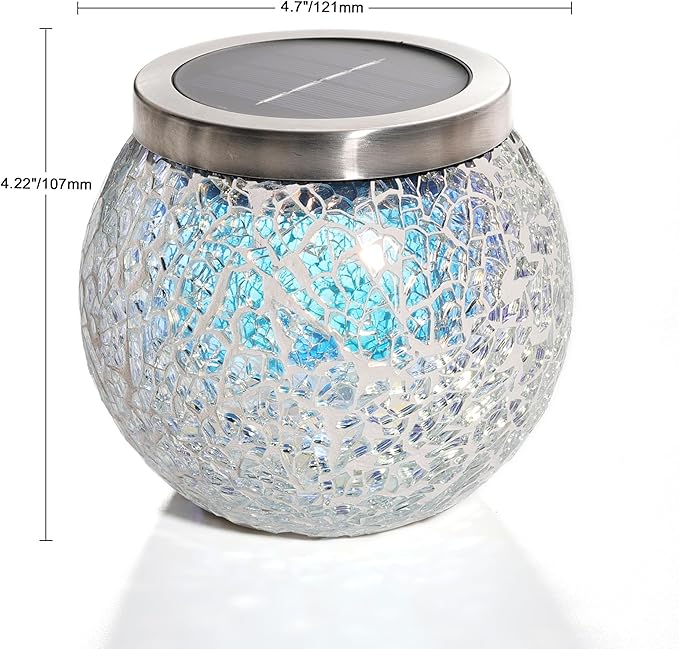 Cooo Heavy Solar Mosaic Crackle Glass Light with Dual Solar Panels, Color-Changing RGB Light, Exclusive Dazzling Glass, Waterproof Outdoor Tabletop Garden Light Landscape Path Light 2 Pack