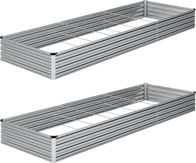 Galvanized Raised Garden Bed,2 Pcs 10×3×1FT Metal Planting Box for Outdoor Vegetable, Herb,Planter Gardening (Silver)