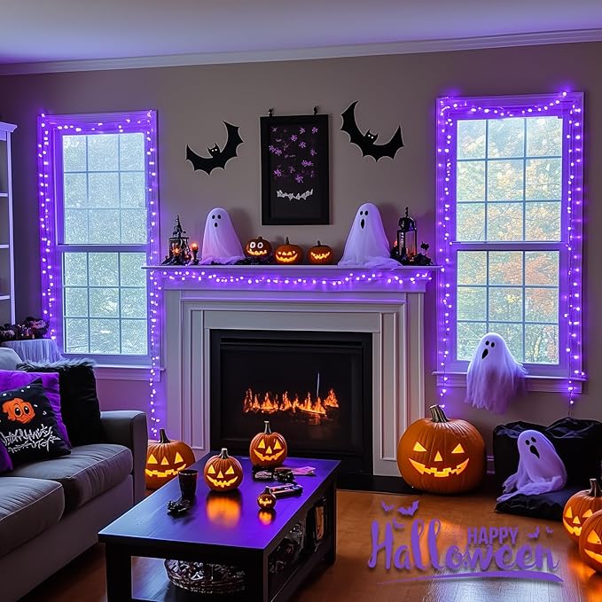 JMEXSUSS Purple Christmas Lights Indoor Outdoor Clear Wire, 66ft 200 LED Purple Lights for Christmas Tree, 8 Modes Purple String Lights Plug in for Christmas Bedroom Garden Party Xmas Decorations