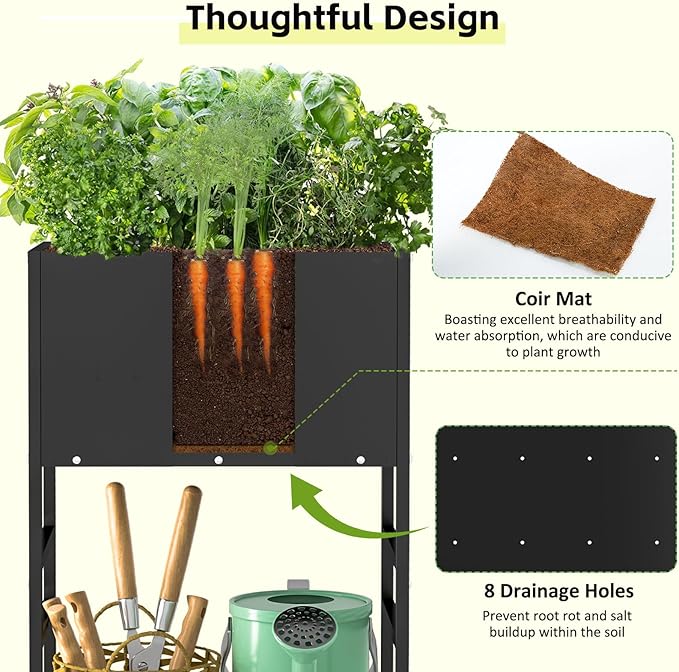 Raised Garden Bed, Raised Planter Box with Legs, Outdoor Metal Elevated Garden Bed, Small Standing Raised Beds Flower Bed for Gardening, Backyard, Balcony, Patio