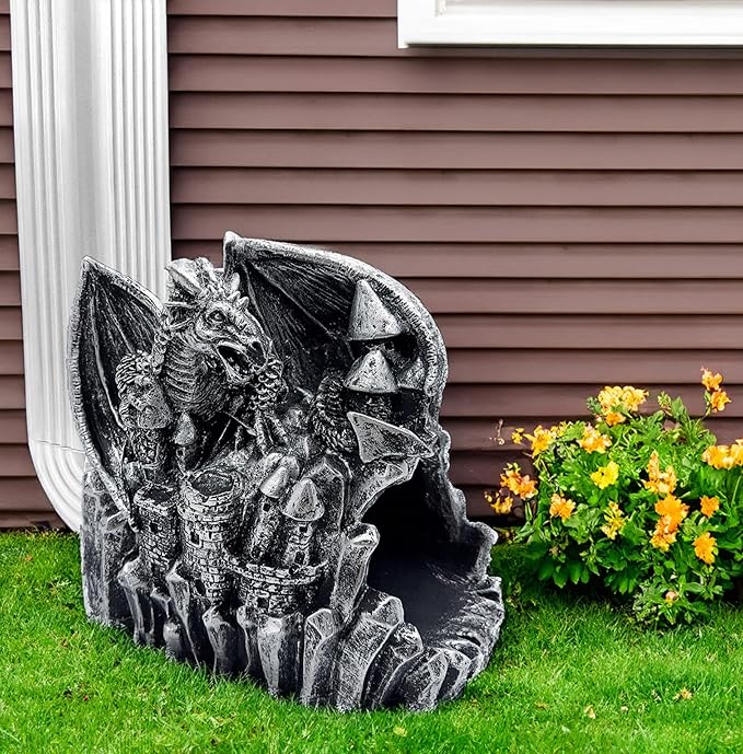 Dragon Sculpture 3"x4" Gutter Downspout Decoration, Outdoor Decor, Garden Animal Statue Ornament, Gutter Downspout Diverter Rain, Splash Block, Gutter Extender, Decorative Gutter Extension