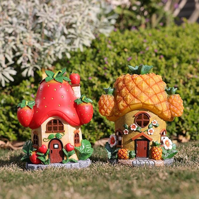 Fairy House Pineapple-Solar Garden Statues-Outdoor Decor - Fairy Garden Accessories for Porch Backyard Yard Lawn Flower Bed Decor