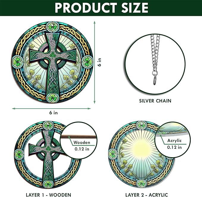 Irish Gifts, St Patricks Day Decor - Birthday, Christmas, Good Luck Irish Gifts for Men Women, Shamrock Decorations, Celtic Cross Home Decor - Window Suncatcher Hanging Decorations 6 in