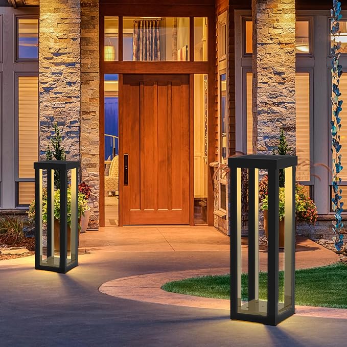 Solar Patio Floor Lamp Outdoor, 4 Pack Solar Landscape Path Lights with 3 Light Modes, Garden Decorations Waterproof 12H Endurance Cordless Landscaping for Porch Lawn Yard Backyard (Black)