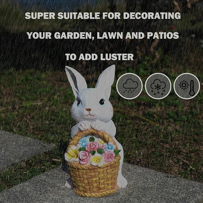 Solar Garden Outdoor Statues Rabbit Light,Lawn Decor Bunny Statue for Patio, for Indoor and Outdoor Decoration Housewarming Garden Lover and Easter