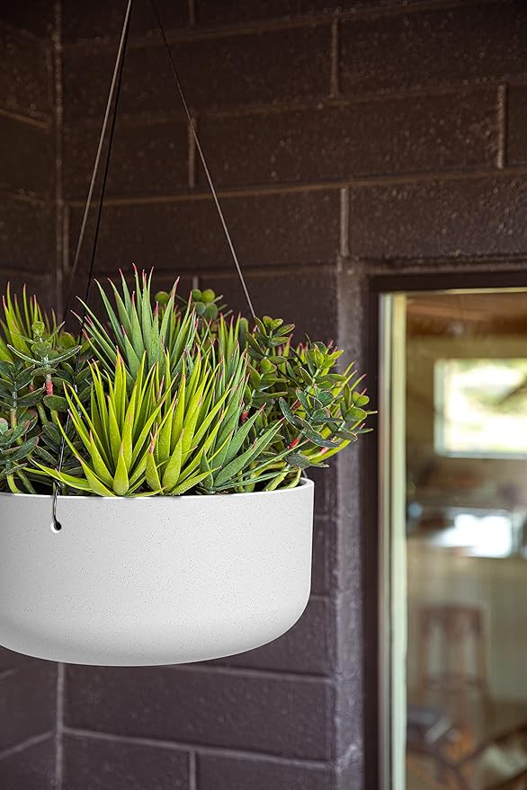Veradek Mason Series Hanging Kona Planter - Round Planter for Outdoor Balcony/Patio | Made from Plastic-Stone Composite with Hanging Attachment | Modern Décor for, Flowers, Succulents, Small Plants