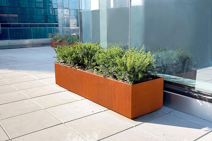4 FT Corten Steel Planter Box – Large Rectangular Planter for Outdoor Plants | Heavy Duty Metal Garden Bed | Made in USA, Fully Assembled