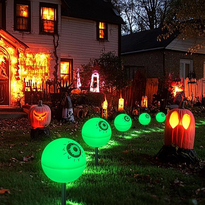 Upgraded 5 Pack Solar Halloween Garden Lights Outdoor Halloween Decorations, LED Waterproof Solar Globe Lights for Outside Yard Patio Pathway Party Halloween Decor, YS002-1