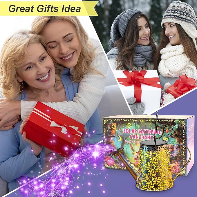 VOOKRY Solar Watering Can Lights, Large Hanging Solar Lights Outdoor Waterproof Garden Decor for Yard Porch Lawn Patio Outside Gardening Gifts for Mom Grandma Women Birthday(Purple)