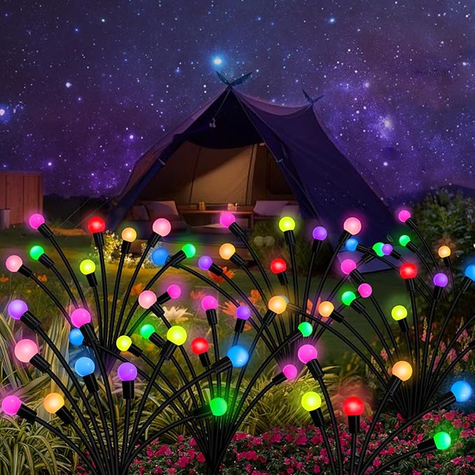 Kohlrabi Solar Garden Lights Outdoor, 6 Pack 60 LED Solar Firefly Lights Waterproof, Sway by Wind, Solar Swaying Light for Yard Patio Backyard Garden Planter Flower Bed Pathway Outdoor Decoration