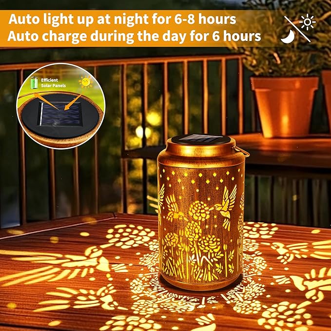 ODEETRONIC Hummingbird Solar Lantern Lights - Outdoor Waterproof Hanging Lanterns, Solar Garden Lights Birthday Gifts for Women Mom Grandma, Metal Hummingbird LED Lanterns for Garden Yard Patio Decor