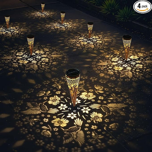 KAIXOXIN Solar Garden Lights, Metal Hummingbird Pathway Lights, Outdoor Landscape Lighting for Patio, Backyard, Walkway (Hummingbird, 4)